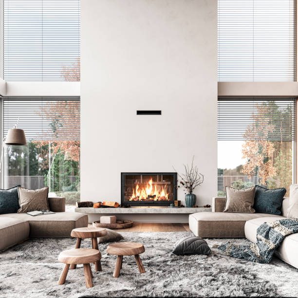 a bright modern living room with large windows